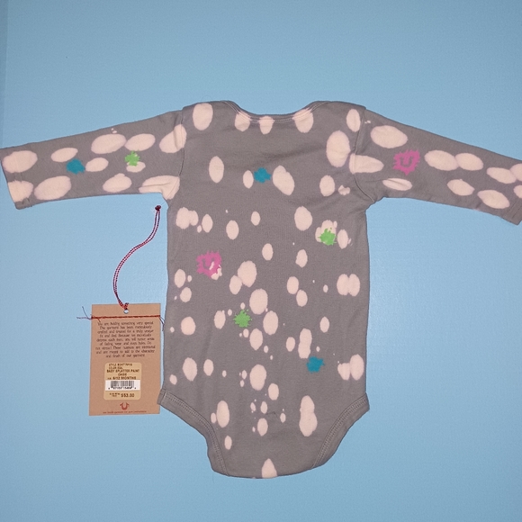 Made in US 100% Cotton 6-12, 12-18 True Religion Paint Splatter Unisex Onesie - Picture 3 of 8